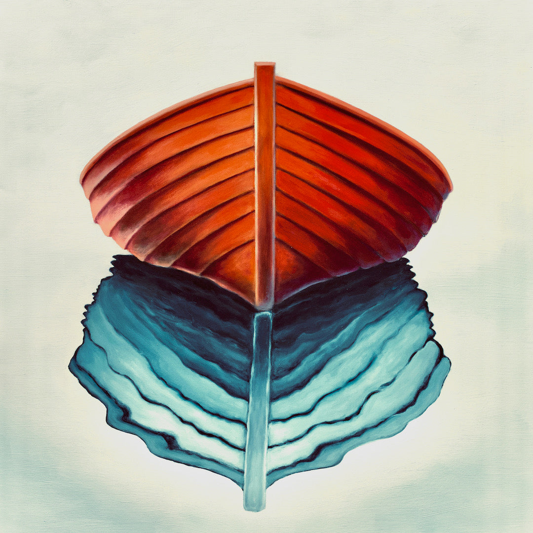 Coastal Wall Decor, "Lapstrake Wooden Boat Reflections", 36 x 36 - SOLD - Art of the Sea