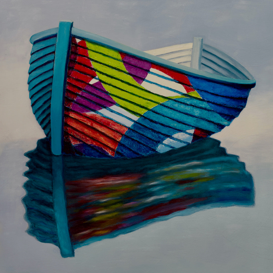 Mod Wall Decor, "Rowboat with Abstract Rings of Colour", 36 x 36 - SOLD - Art of the Sea 