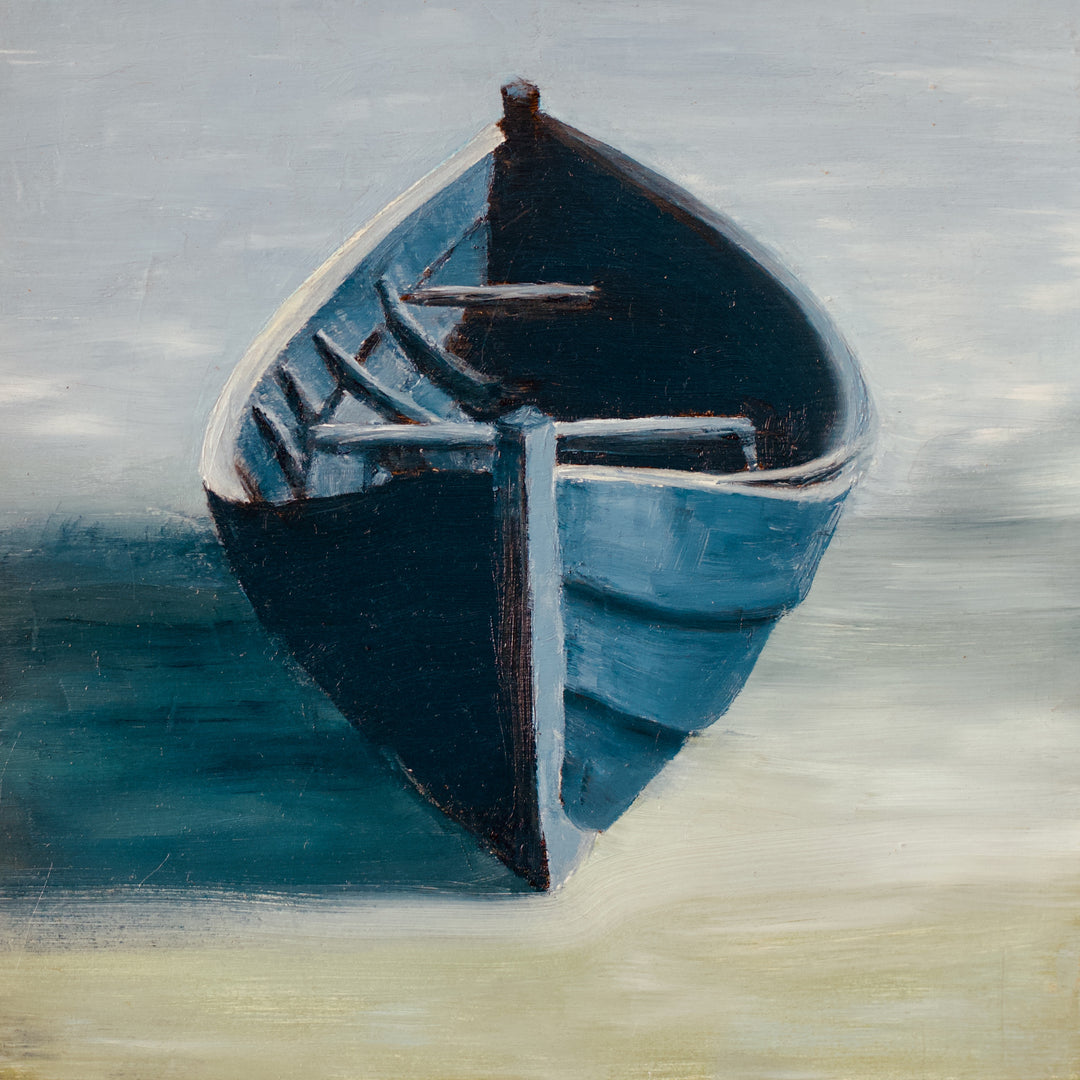 Row Boat Painting, "Blue dory in shadow", 8 x 8 - Art of the Sea