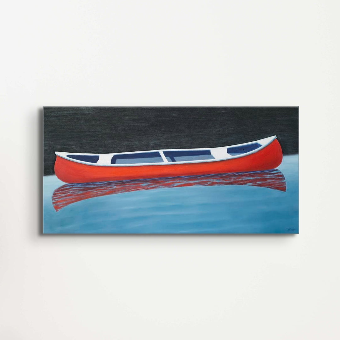 Lake House Decor, "Red canoe on Calm Water", 72 x 36 - Art of the Sea
