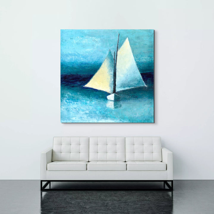 Beach Wall Decor - Blue and White Schooner Painting - Canvas Sailboat Print - Art of the Sea 