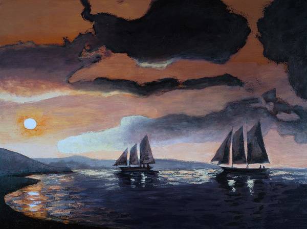 Sunset Paintings - Schooners Sailing at Dusk - Seascape Art Print - Art of the Sea 