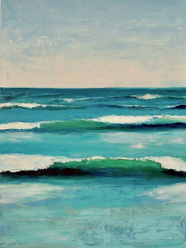 Ocean Painting - Four Waves near Seashore - Beachy Art Print - Art of the Sea