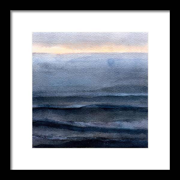 Beach Wall Art - Muted Dark Blue Waves at Sunset - Framed Print of Wave Painting - Art of the Sea 