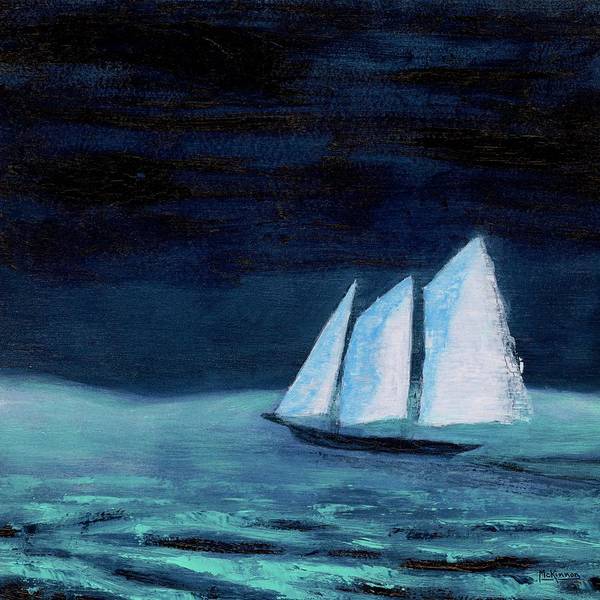 Blue Coastal Art - Minimalist Schooner Painting - Giclée Art Print - Art of the Sea 