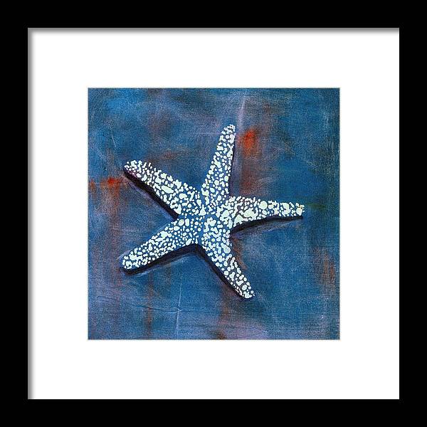 Paintings of Starfish - White and Navy Semi Abstract Art - Framed Sea Life Print - Art of the Sea 