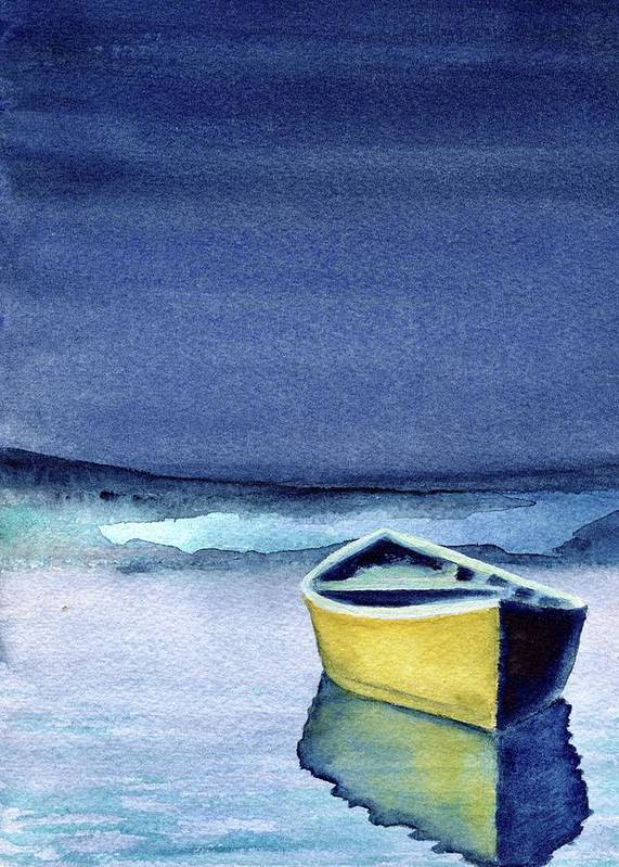 Modern Farmhouse Coastal Wall Decor - Yellow Rowboat in Fog - Nautical Art Print - Art of the Sea 