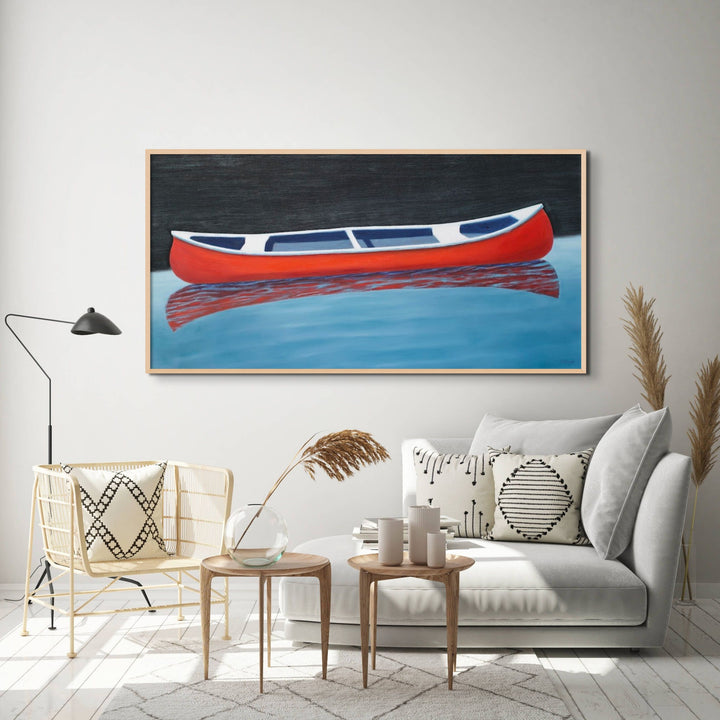 Canoe Paintings - Red Boat Wall Art - Lake House Giclee Print - Art of the Sea 