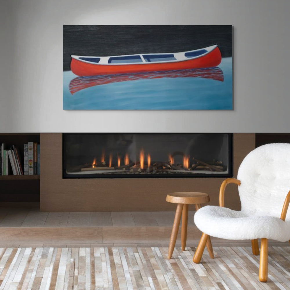 Canoe Paintings - Red Boat Wall Art - Lake House Giclee Print - Art of the Sea 