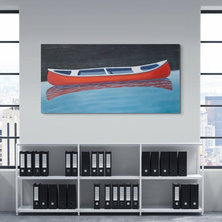 Canoe Paintings - Red Boat Wall Art - Lake House Giclee Print - Art of the Sea 