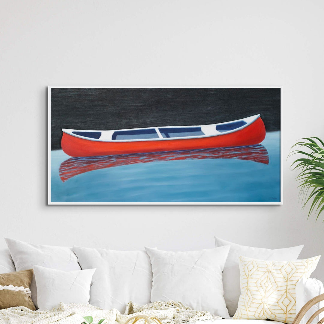 Canoe Paintings - Red Boat Wall Art - Lake House Giclee Print - Art of the Sea 