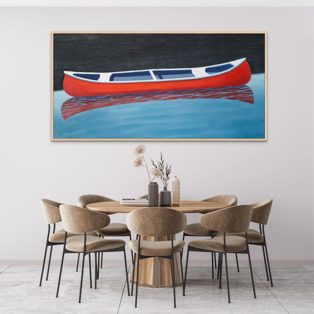 Canoe Paintings - Red Boat Wall Art - Lake House Giclee Print - Art of the Sea 