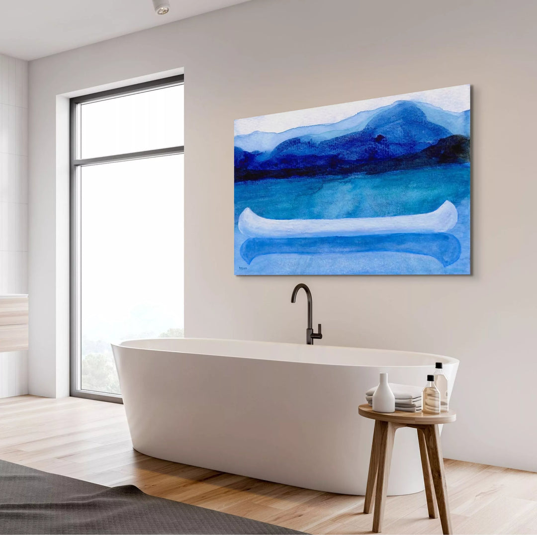 Unique Art for Lake House Decor, Paddling Boat Watercolor Painting, Canvas Canoe Print - Art of the Sea 