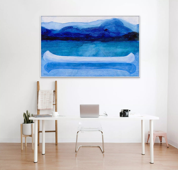 Unique Art for Lake House Decor, Paddling Boat Watercolor Painting, Canvas Canoe Print - Art of the Sea 