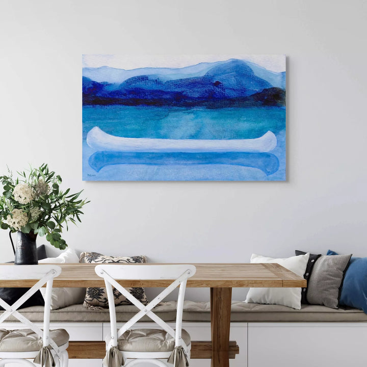 Unique Art for Lake House Decor, Paddling Boat Watercolor Painting, Canvas Canoe Print - Art of the Sea 