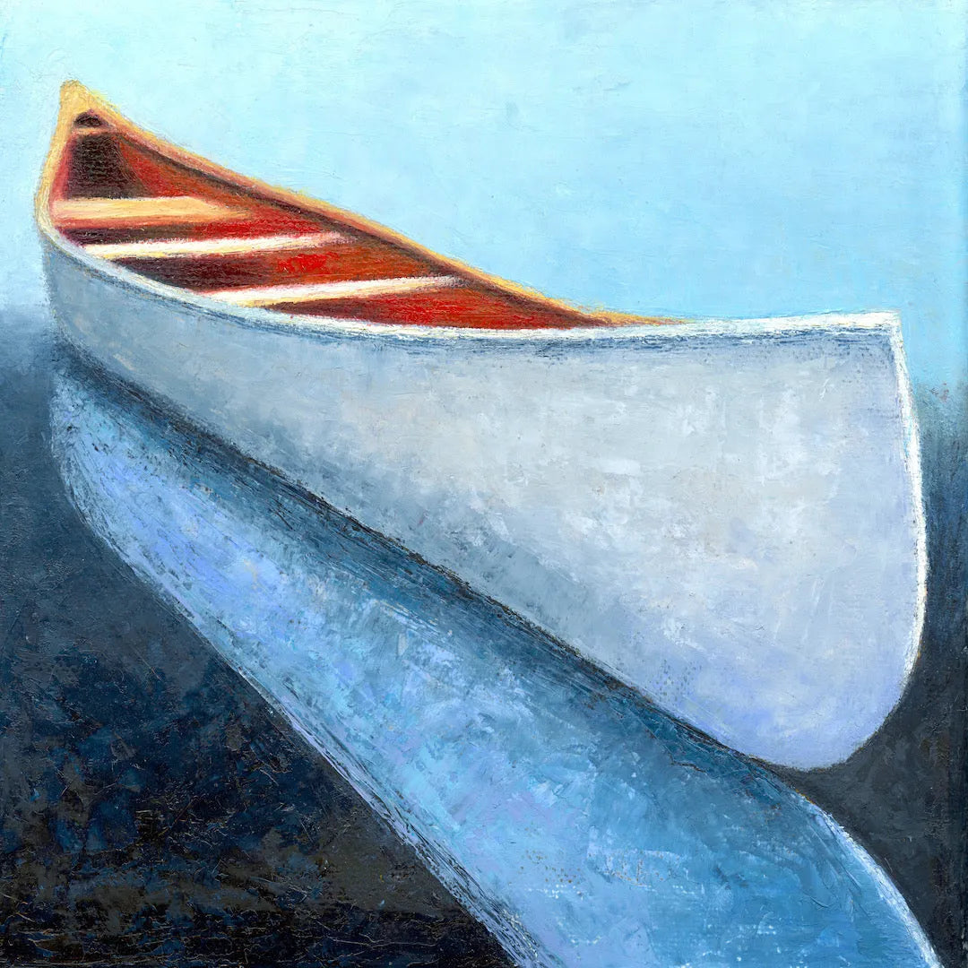 Lake Wall Art, "White canoe on calm lake", 8 x 8 - Art of the Sea 
