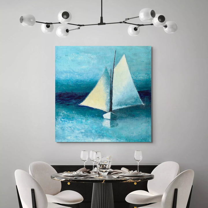 Beach Wall Decor - Blue and White Schooner Painting - Canvas Sailboat Print - Art of the Sea 