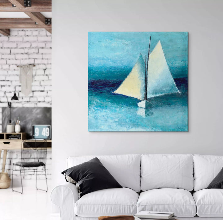 Beach Wall Decor - Blue and White Schooner Painting - Canvas Sailboat Print - Art of the Sea 