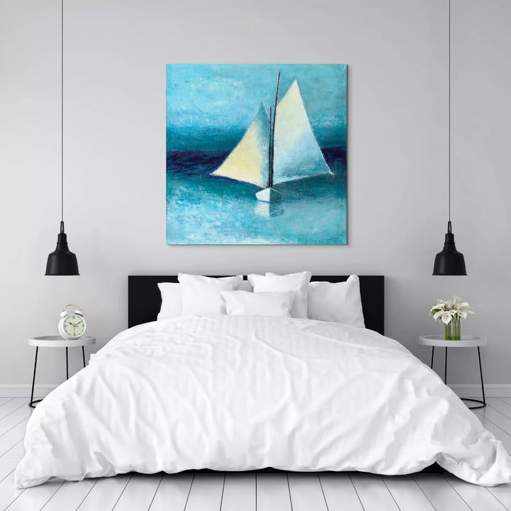 Beach Wall Decor - Blue and White Schooner Painting - Canvas Sailboat Print - Art of the Sea 