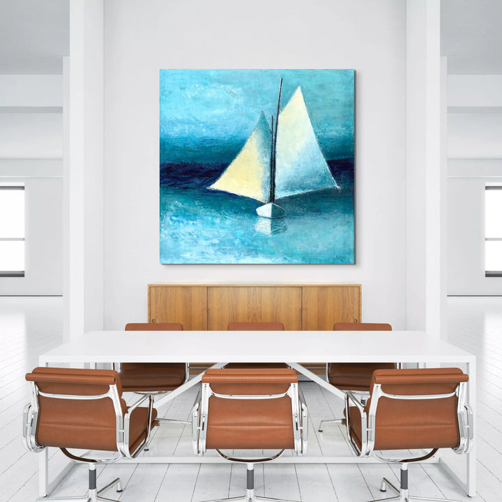 Beach Wall Decor - Blue and White Schooner Painting - Canvas Sailboat Print - Art of the Sea 