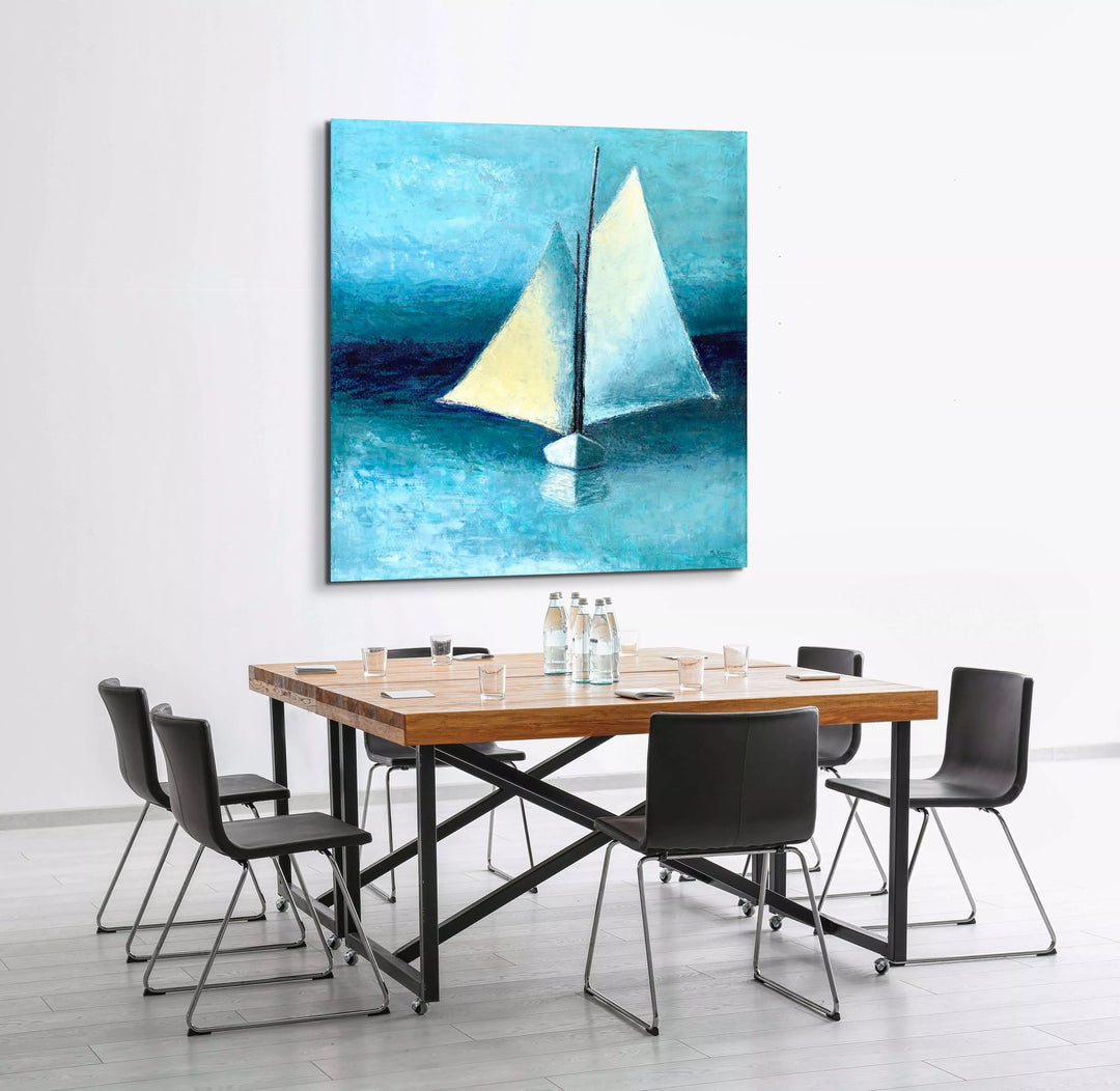 Beach Wall Decor - Blue and White Schooner Painting - Canvas Sailboat Print - Art of the Sea 