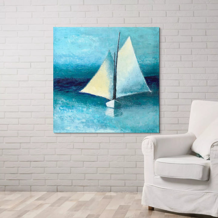 Beach Wall Decor - Blue and White Schooner Painting - Canvas Sailboat Print - Art of the Sea 