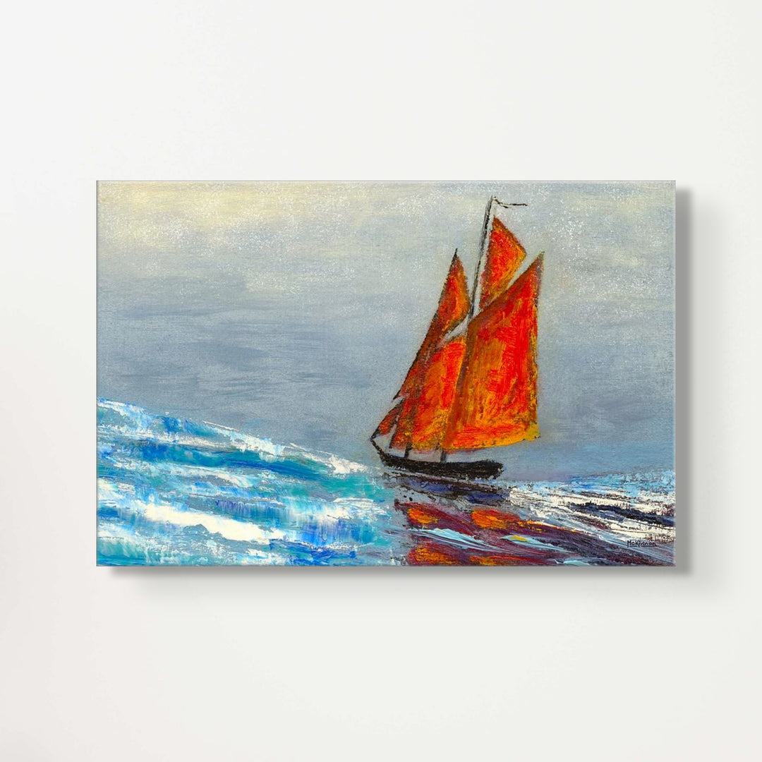 Abstract Coastal Art - Contemporary Ocean Painting - Canvas Sailboat Print - Art of the Sea 