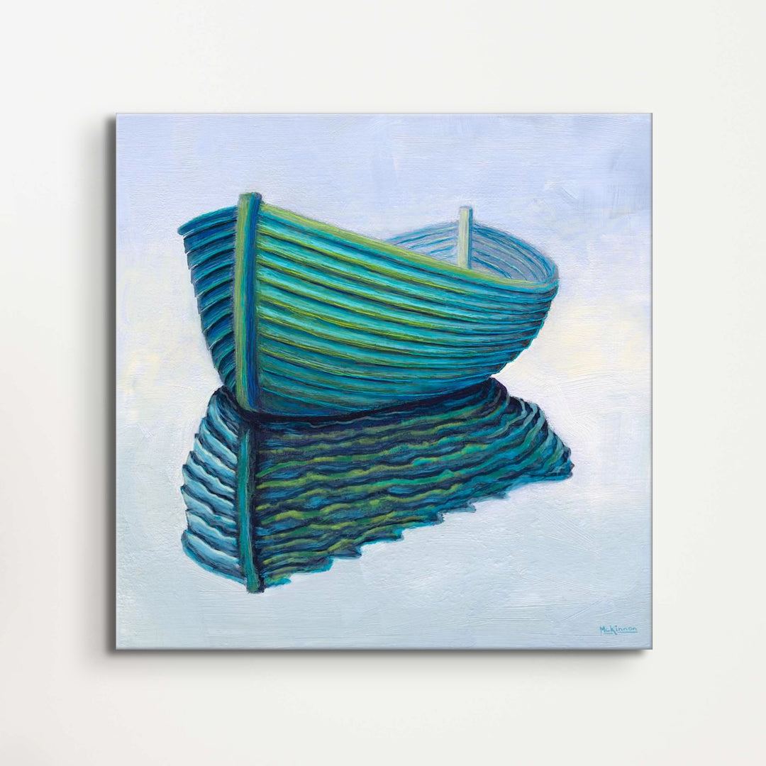 Coastal Wall Art, Teal Boat Painting for Modern Living Room, Nautical Canvas Print - Art of the Sea 
