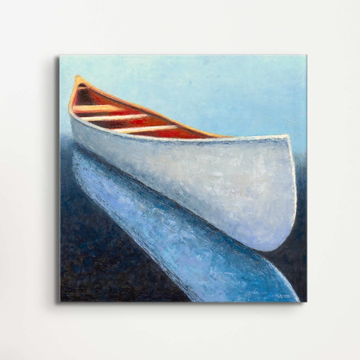 Modern Coastal Art - Minimalist Canoe Painting - Nautical Canvas Boat Print - Art of the Sea 