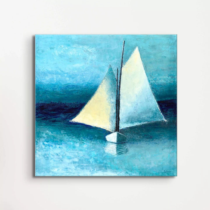 Beach Wall Decor - Blue and White Schooner Painting - Canvas Sailboat Print - Art of the Sea 