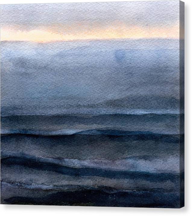 Semi Realistic Art - Navy Beach Waves at Sunset Watercolor - Canvas Coastal Print - Art of the Sea 