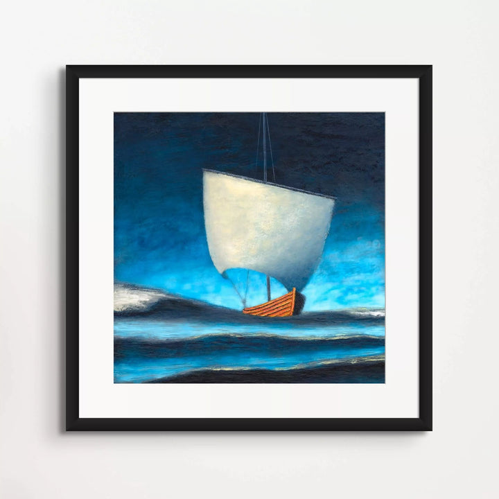 Ship Decor - Minimalist Viking Boat Painting - Coastal Art Framed Print - Art of the Sea 