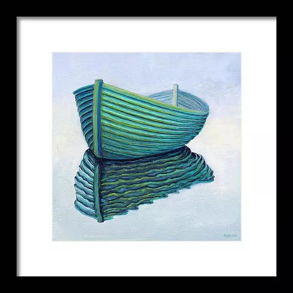Teal Abstract Art - Turquoise Rowboat Painting - Coastal Framed Print - Art of the Sea 