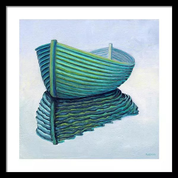 Teal Abstract Art - Turquoise Rowboat Painting - Coastal Framed Print - Art of the Sea 