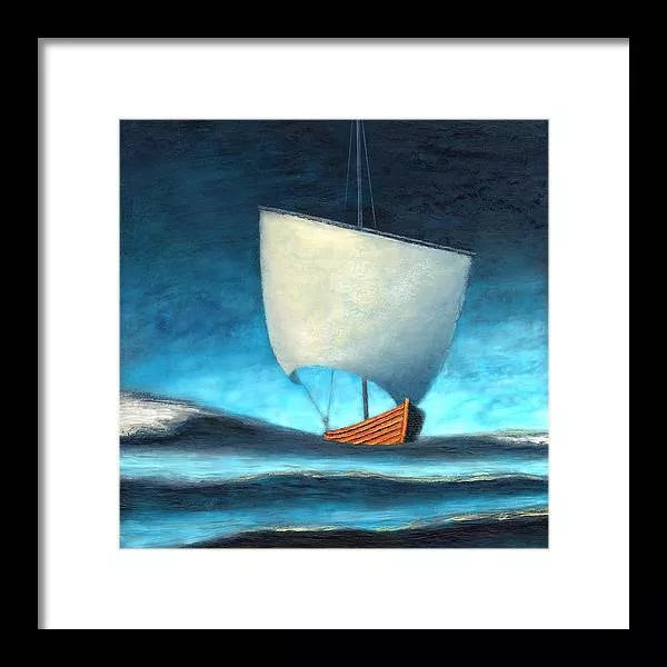 Ship Decor - Minimalist Viking Boat Painting - Coastal Art Framed Print - Art of the Sea 