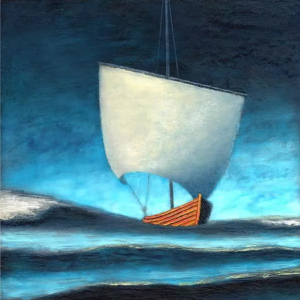 Viking Ship Art - Blue Nautical Wall Decor - Giclée Art Print - Art of the Sea 