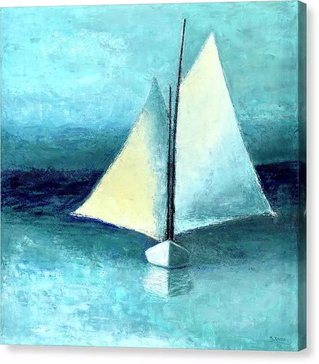 Beach Wall Decor - Blue and White Schooner Painting - Canvas Sailboat Print - Art of the Sea 