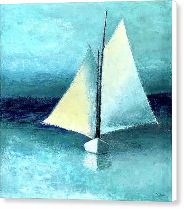 Beach Wall Decor - Blue and White Schooner Painting - Canvas Sailboat Print - Art of the Sea 